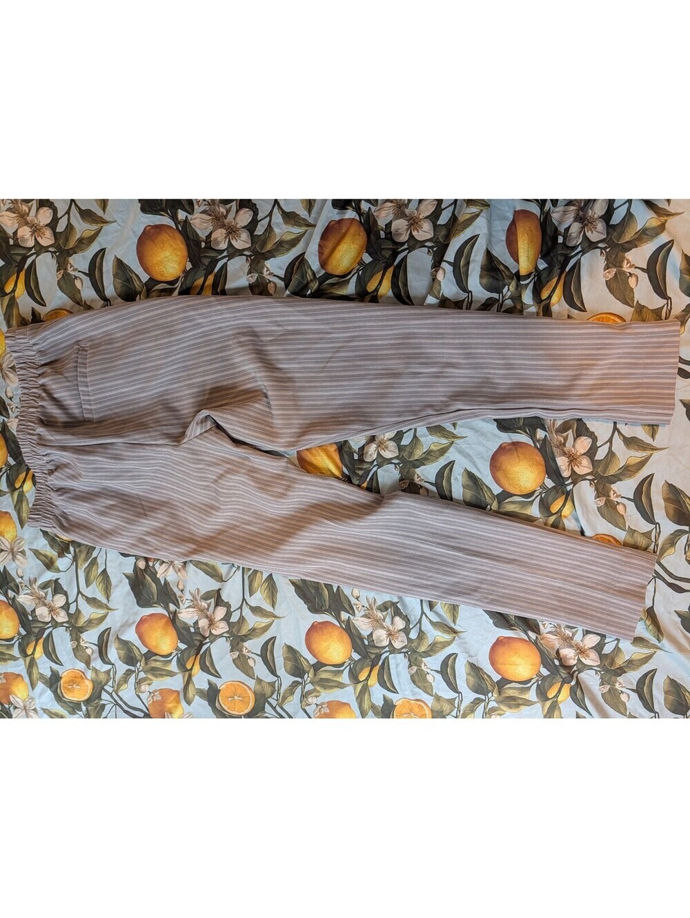 Ardene's White & Gray Striped Casual Pants | Women's Elastic Waist Pants - Picture 7 of 8